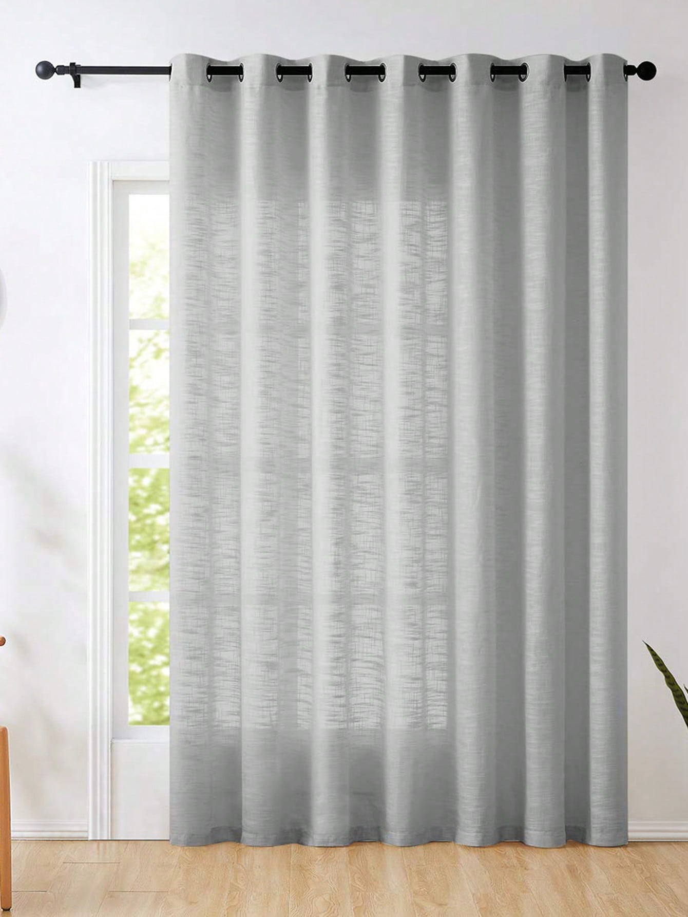 Linen Curtain Eyelet - Grey Polyester Linen Texture Semi-transparent Curtains