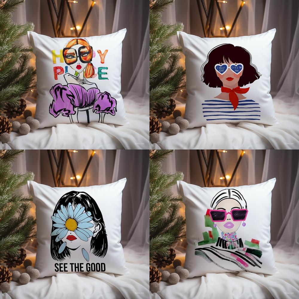 Interior Design Illustration - Chic Lady Illustration Cushion Cover Premium