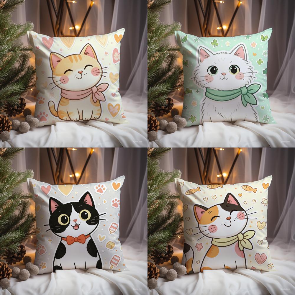 Interior Design Illustration - Cute Cat Illustration Cushion Cover Premium