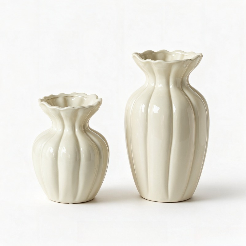 French Retro Cream Ceramic Vas - Interior Design Vintage Modern 评论和价格