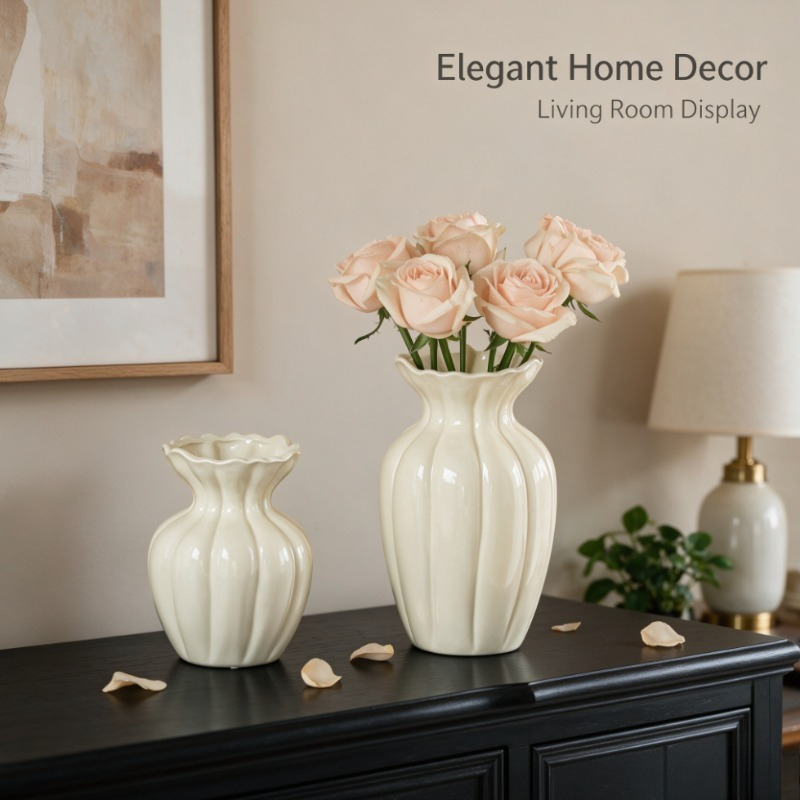 French Retro Cream Ceramic Vas - Interior Design Vintage Modern 评论和价格