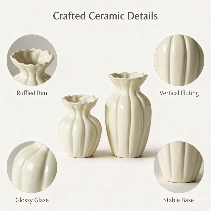 French Retro Cream Ceramic Vas - Interior Design Vintage Modern 评论和价格