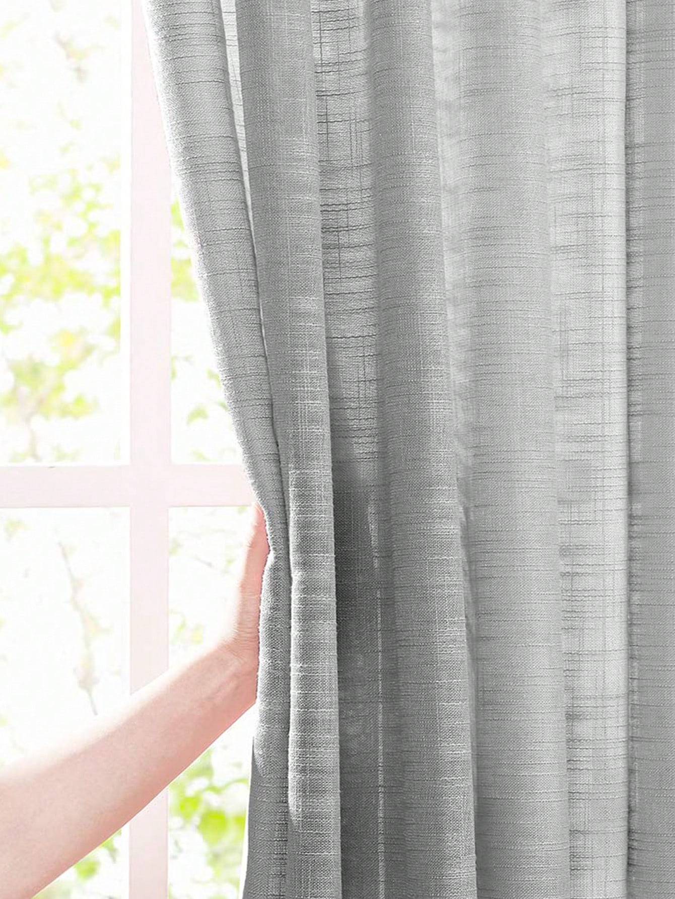 Grey Polyester Linen Texture S - Linen Curtain Eyelet 评论和价格
