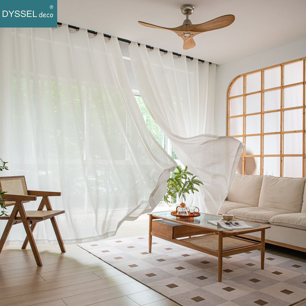 Modern White Linen Solid Sheer - Linen Curtain Eyelet 评论和价格
