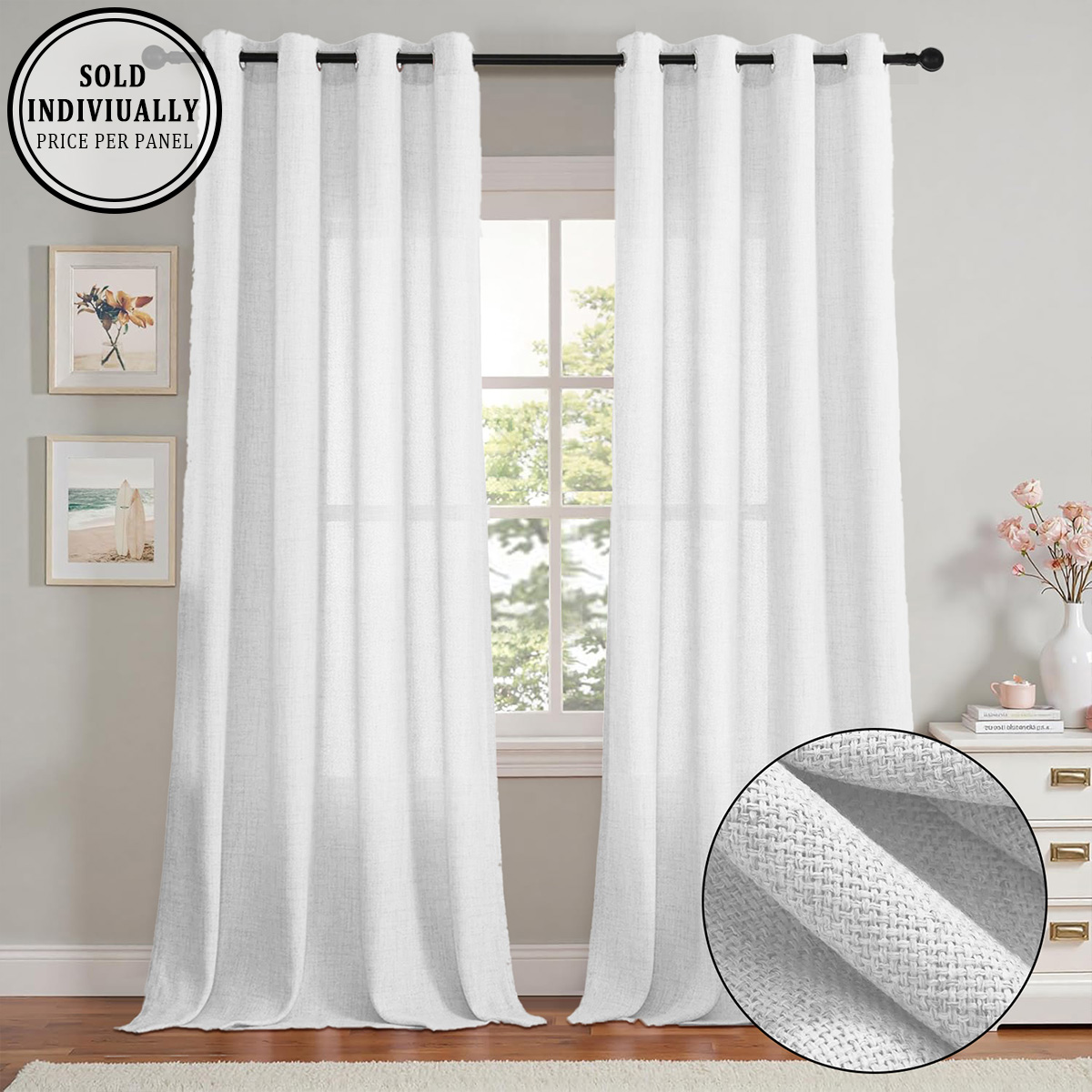 1 Piece, Solid Color Bohemian  - Linen Curtain Eyelet 评论和价格