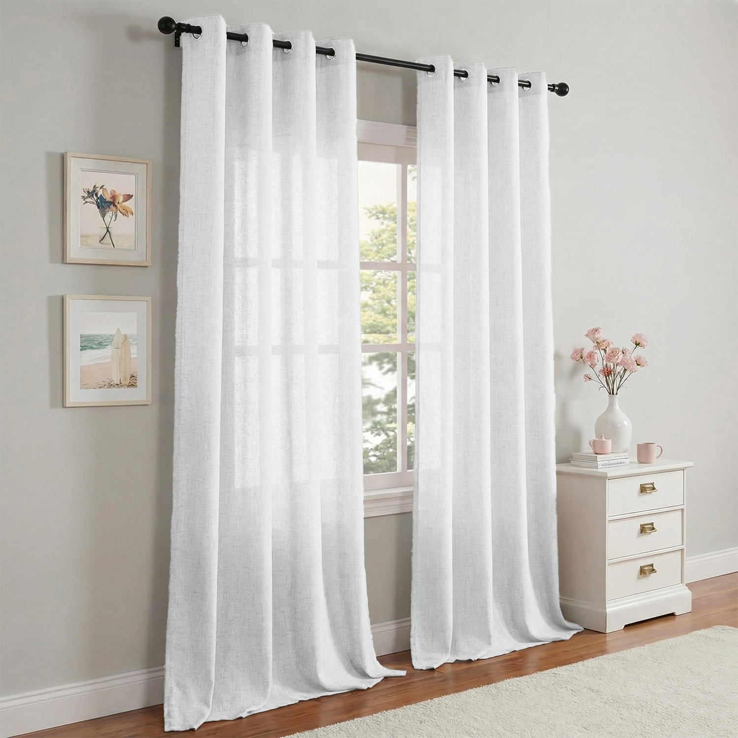 1 Piece, Solid Color Bohemian  - Linen Curtain Eyelet 评论和价格