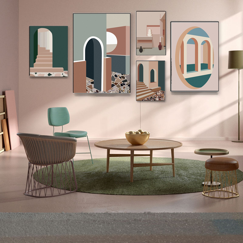 Retro Morandi Building Canvas  - Interior Design Build 评论和价格