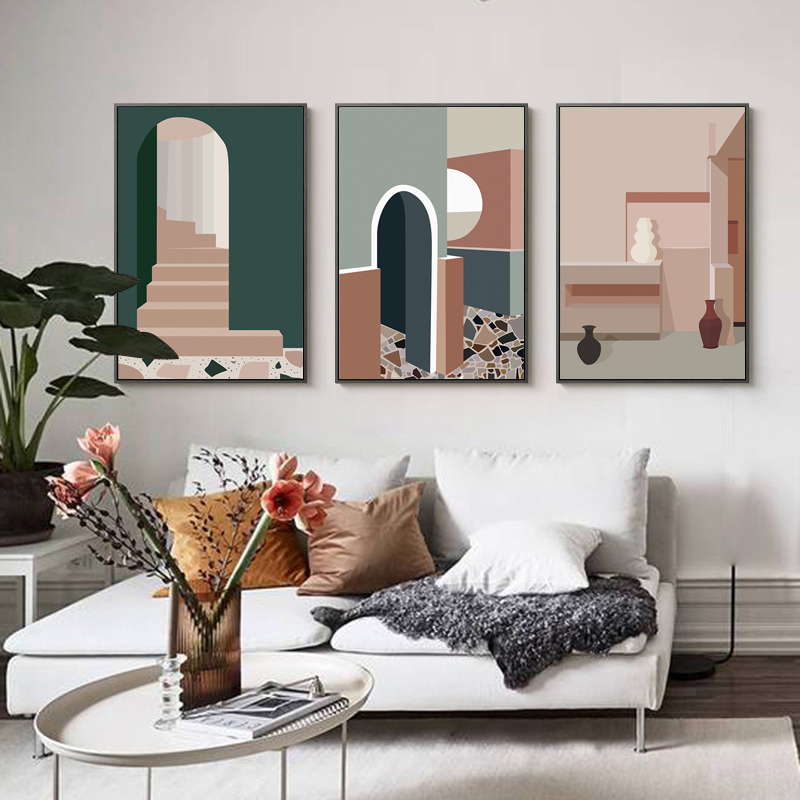 Retro Morandi Building Canvas  - Interior Design Build 评论和价格